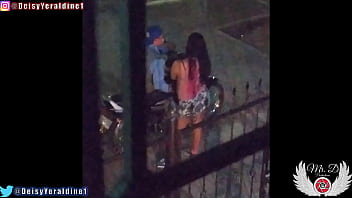 Exhibitionism, sex, groping outdoors in the street with a security officer. Part 1 of 2. Street whore on the public road